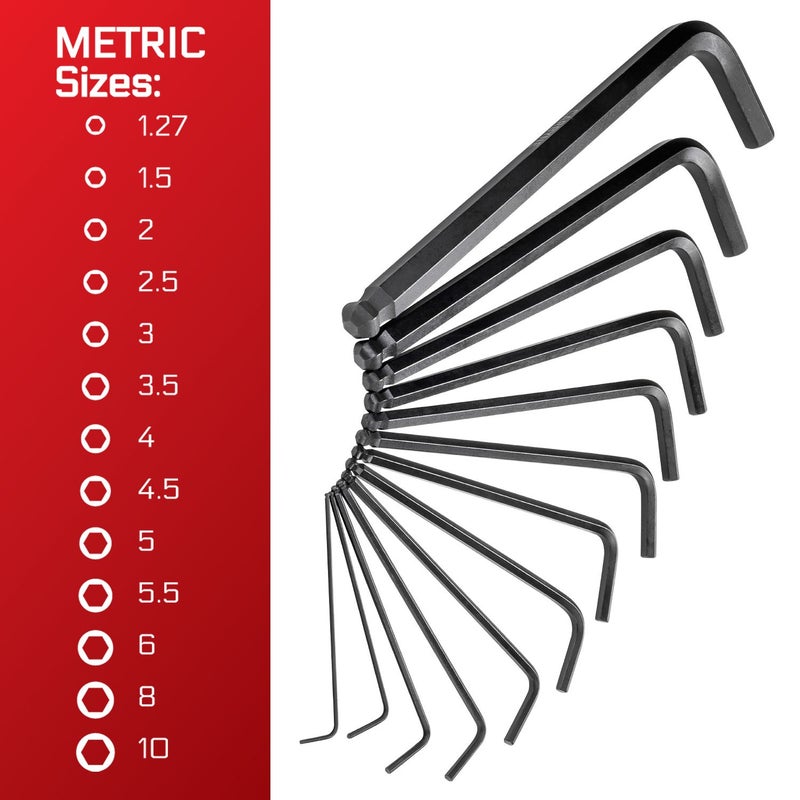 Carbyne 35-Piece Long Arm Ball End Allen Key Wrench Set, Inch/Metric/Torx. Includes Metric Hex 1.27mm-10mm, SAE Hex 0.05"-3/8", Torx T10-T50. Heat Treated S2 Steel - Image 5